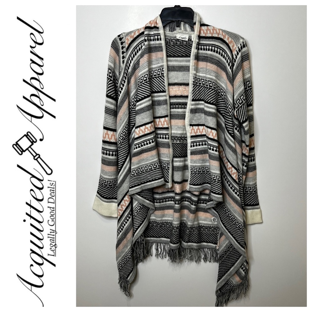 Cato Open Front Draped Fringe Sweater Size L - image 1
